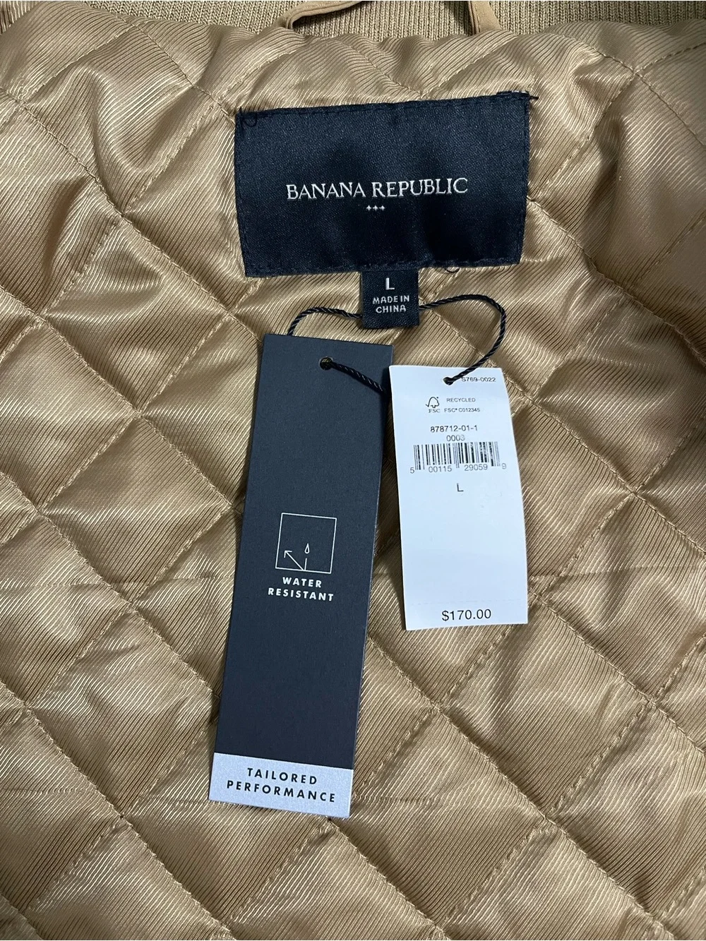 Banana Republic Men's Padded Mock Neck Lightweight Zip Front Jacket Tan Size L